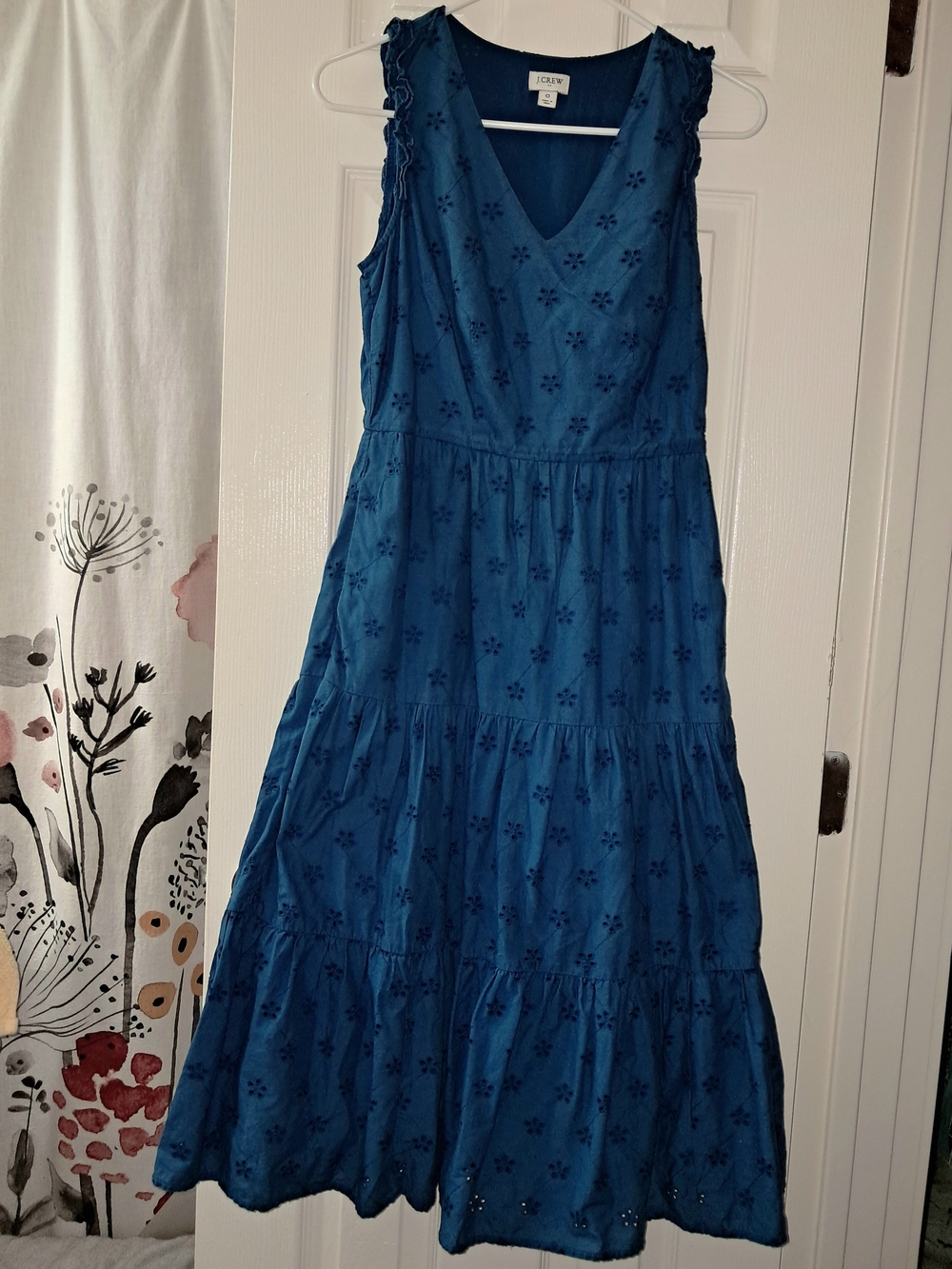 J. Crew Sleeveless Blue Eyelet Tiered Maxi Dress